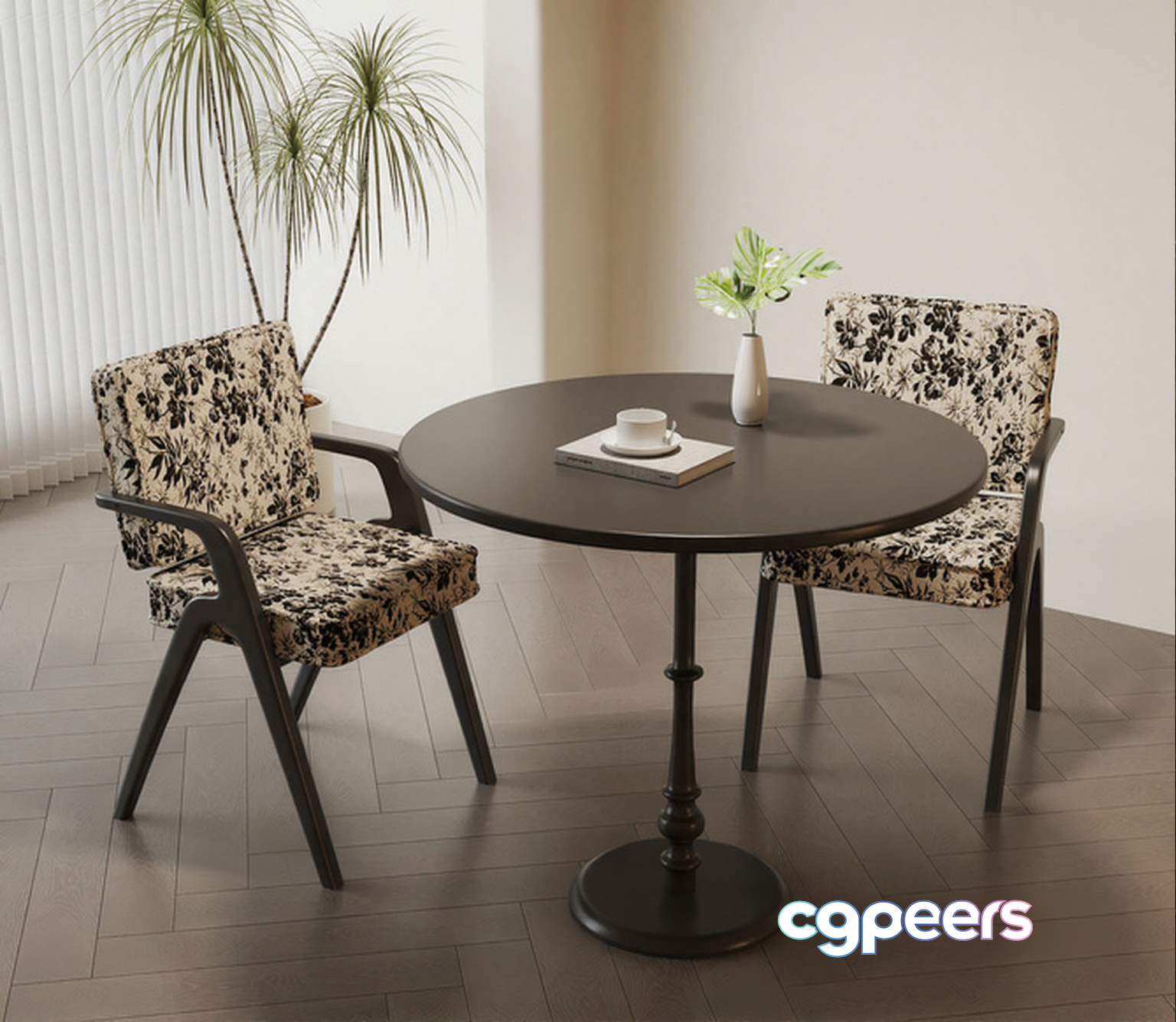 A Round Table With Two Chairs 3D Model - 10491 - VRAY Render
