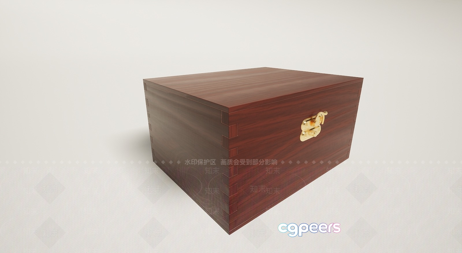 A Wooden Box With A Gold Handle 3D Model - 15480 - VRAY Render