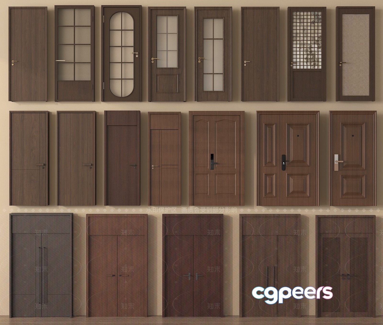 Brown Wooden Doors 3D Model - 9517 - VRAY Render