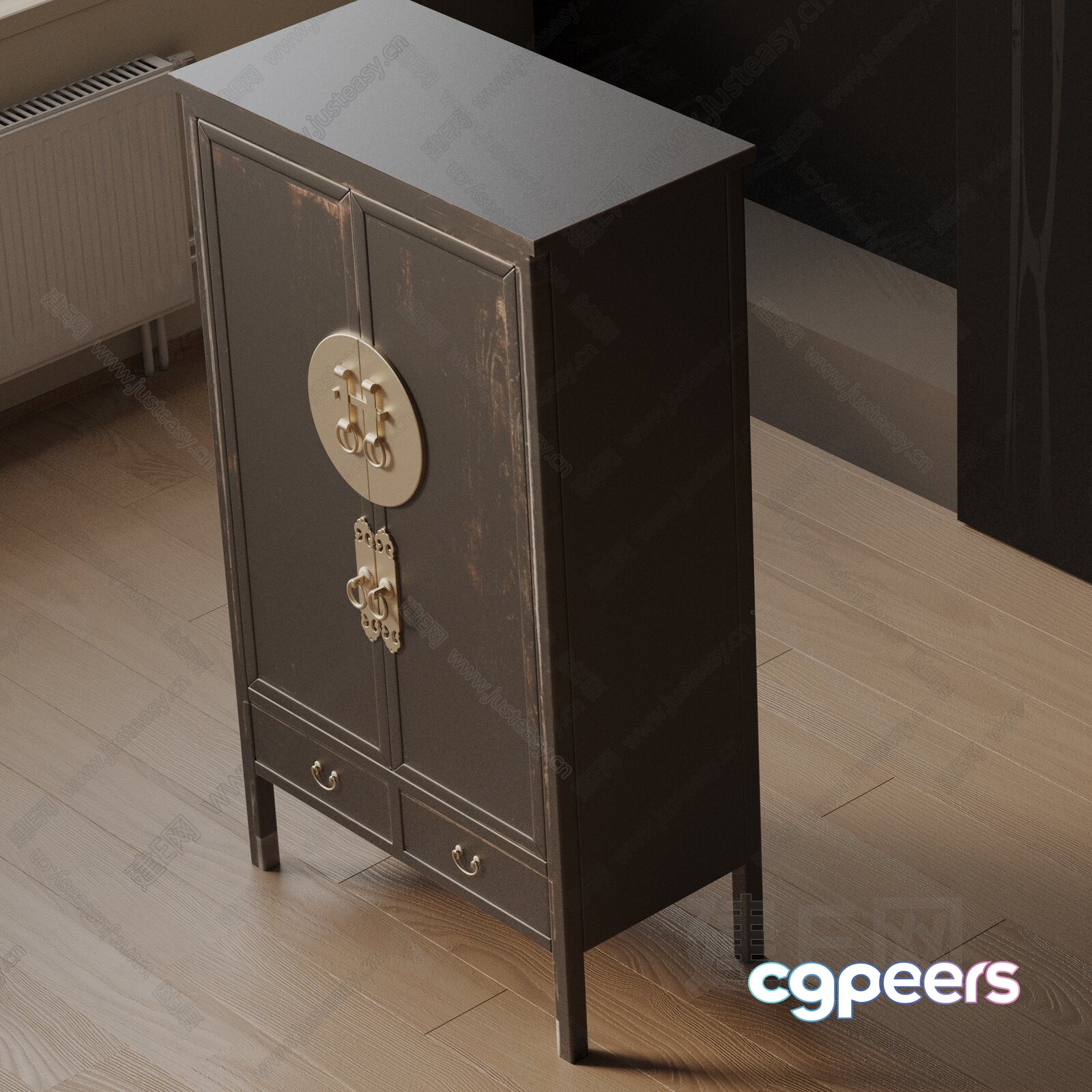 A Tall Dark Wooden Cabinet With Ornate Handles 3D Model - 7817 - VRAY Render A Tall Dark Wooden Cabinet With Ornate Handles 3D Model - 7817 - VRAY Render