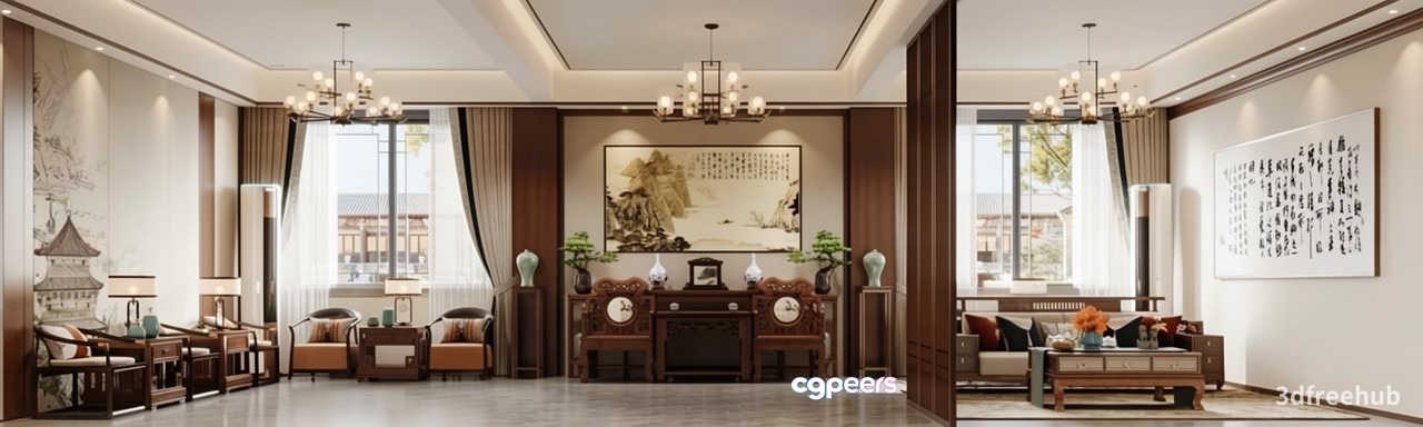 Traditional Chinese Living Room 3D Model - 22236 - VRAY Render Traditional Chinese Living Room 3D Model - 22236 - VRAY Render