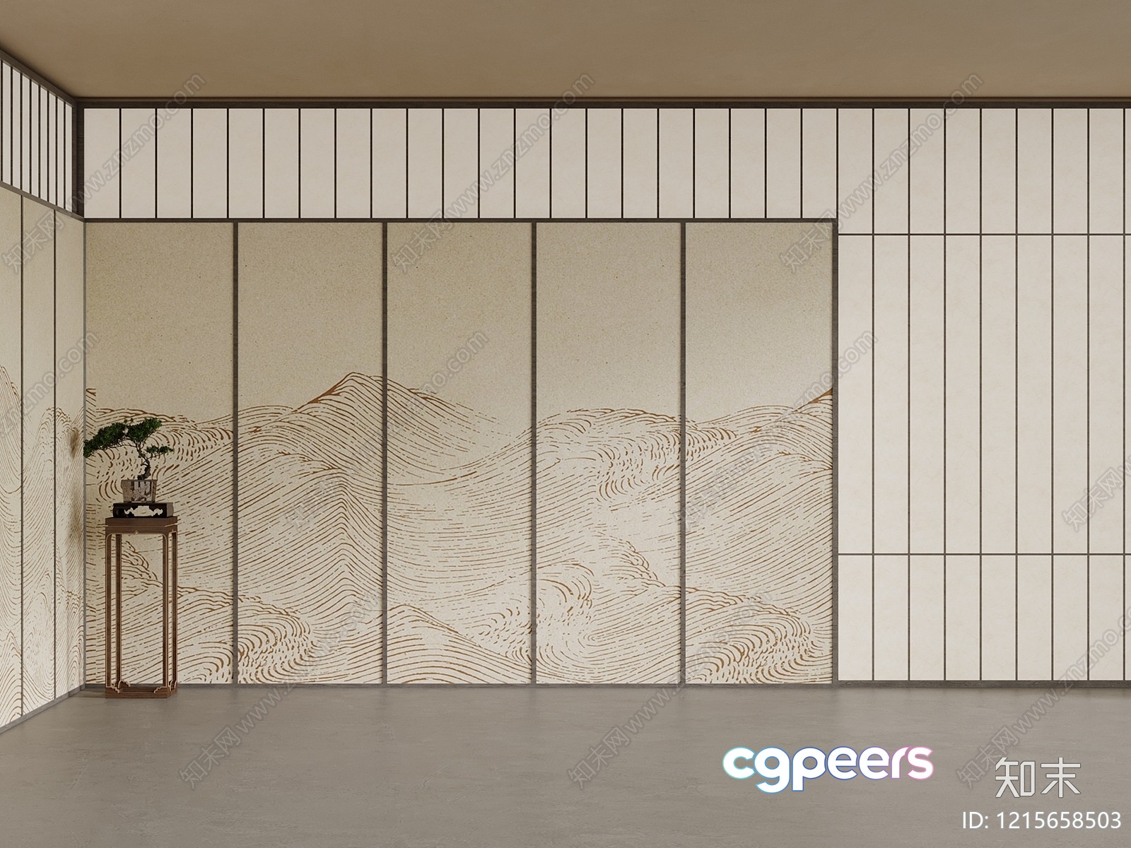 A Minimalist Room With A Decorative Wall 3D Model - 16436 - VRAY Render