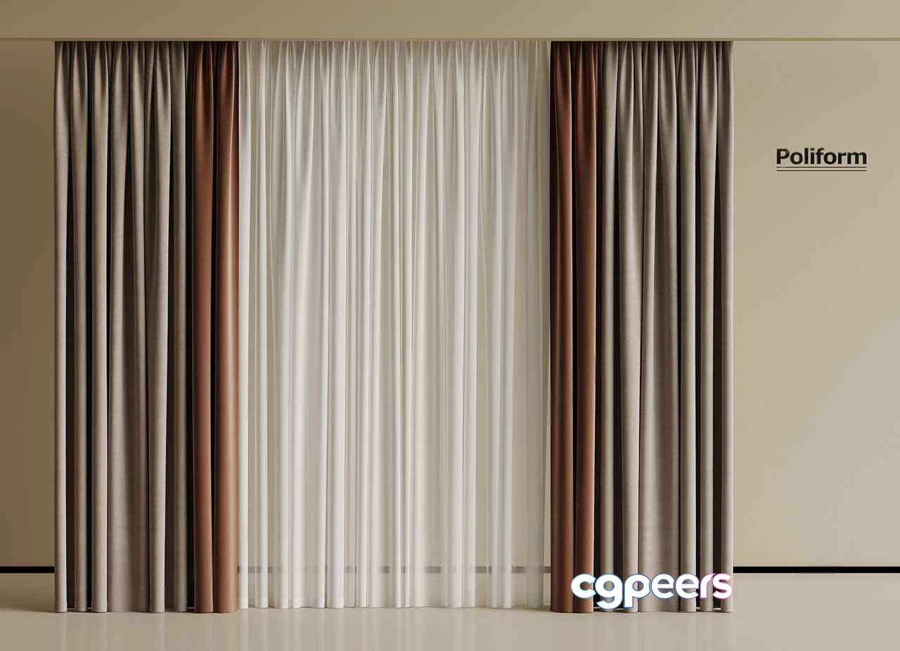 Brown And White Curtains 3D Model - 19480 - VRAY Render