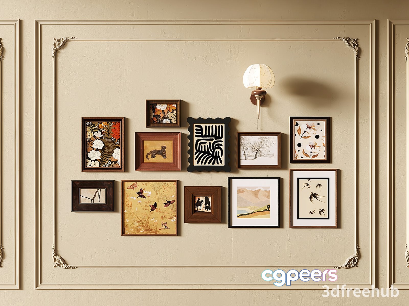 A Wall With Framed Pictures 3D Model - 23617 - VRAY Render A Wall With Framed Pictures 3D Model - 23617 - VRAY Render