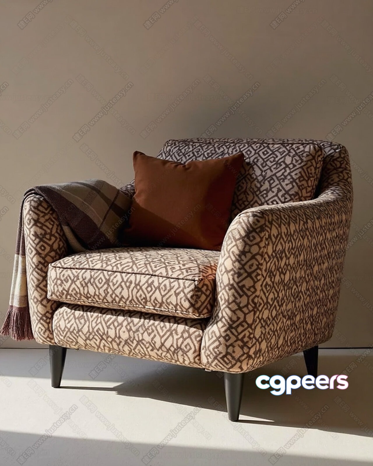 Brown Patterned Armchair 3D Model - 9707 - VRAY Render Brown Patterned Armchair 3D Model - 9707 - VRAY Render