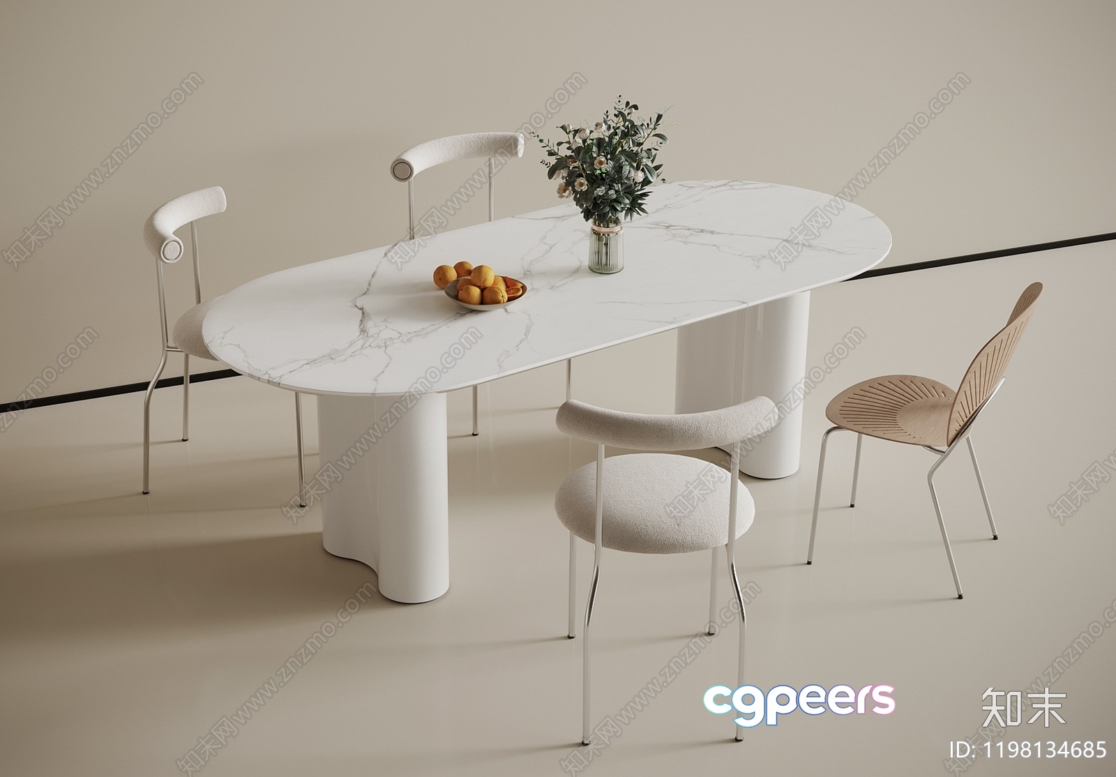 Modern White Dining Table 3D Model - 8511 - VRAY Render Modern White Dining Table 3D Model - 8511 - VRAY Render