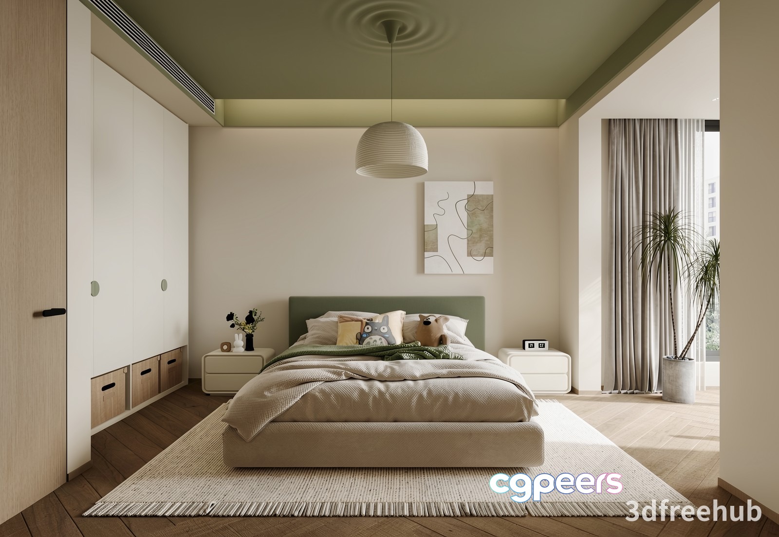 A Bedroom With A Bed 3D Model - 23503 - VRAY Render A Bedroom With A Bed 3D Model - 23503 - VRAY Render
