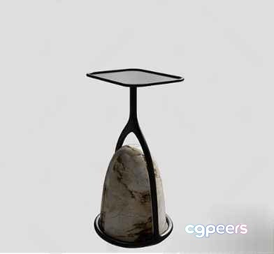 A Small Marble Table With A Black Base 3D Model - 11347 - VRAY Render