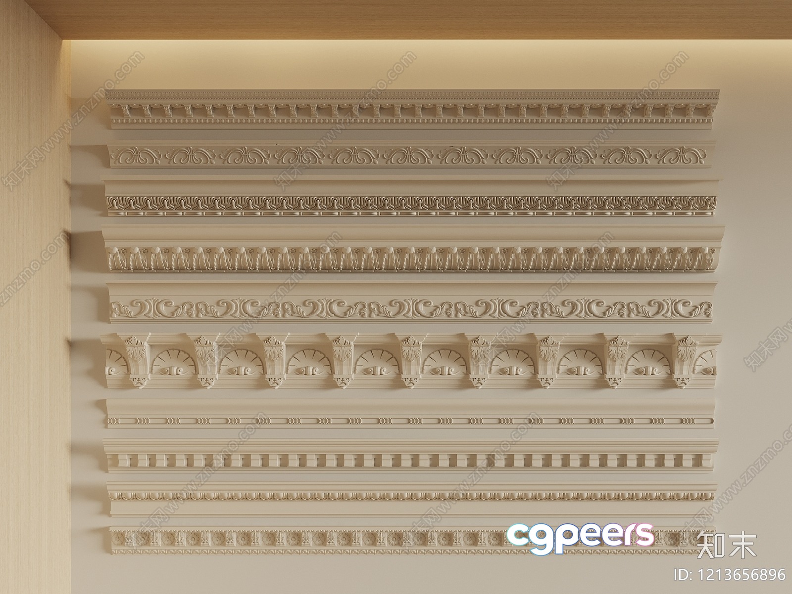 White Decorative Wall Molding 3D Model - 7908 - VRAY Render White Decorative Wall Molding 3D Model - 7908 - VRAY Render