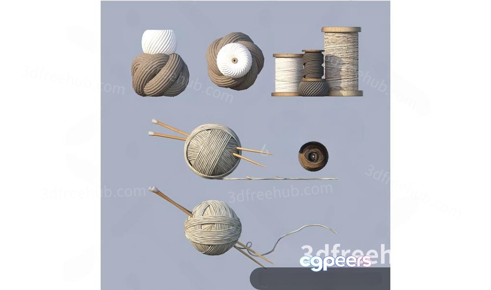 Yarn And Knitting Needles 3D Model - 13262 - VRAY Render