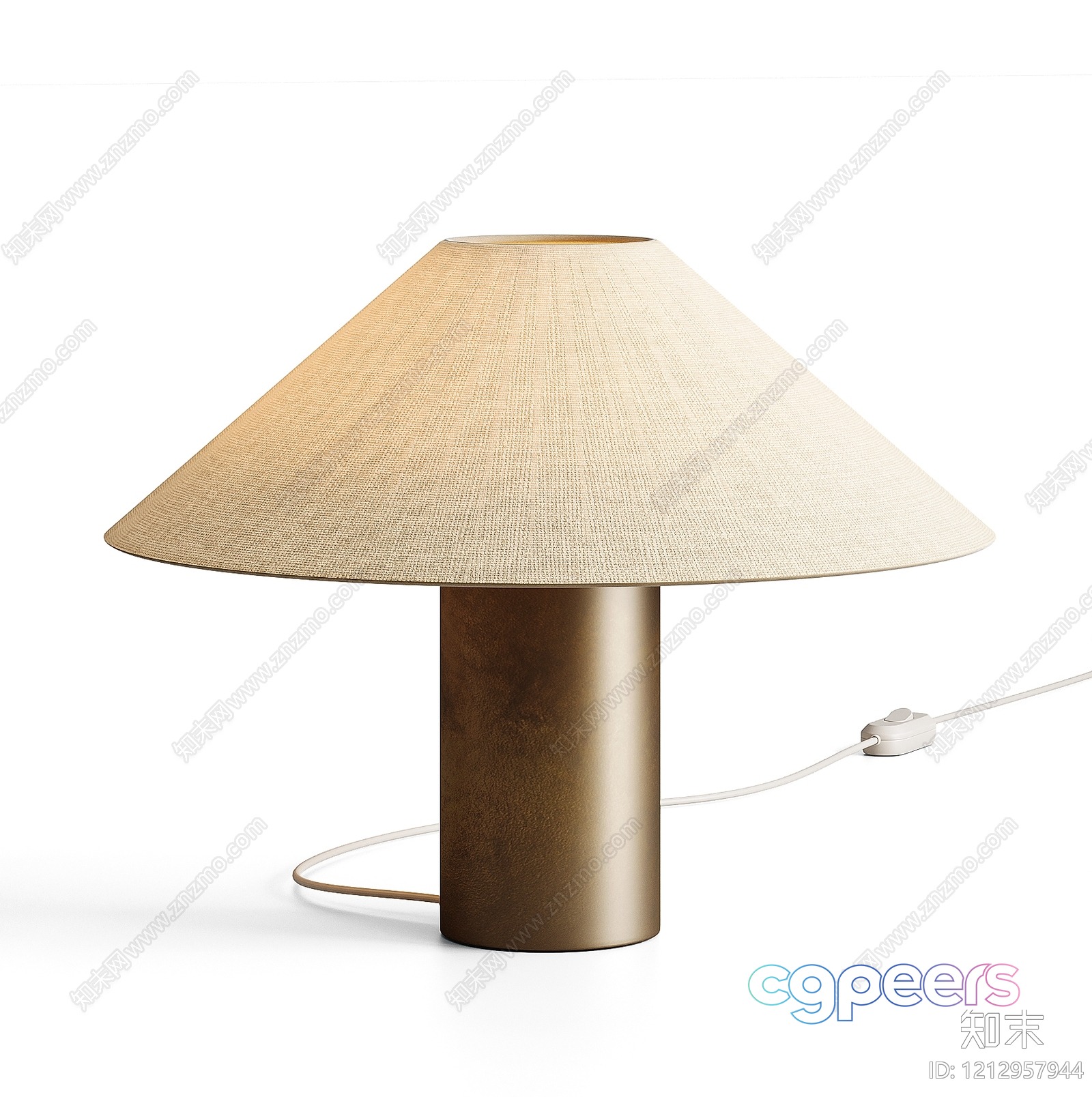 A Light Fixture With A Beige Lampshade And A Gold Base 3D Model - 23060 - VRAY Render