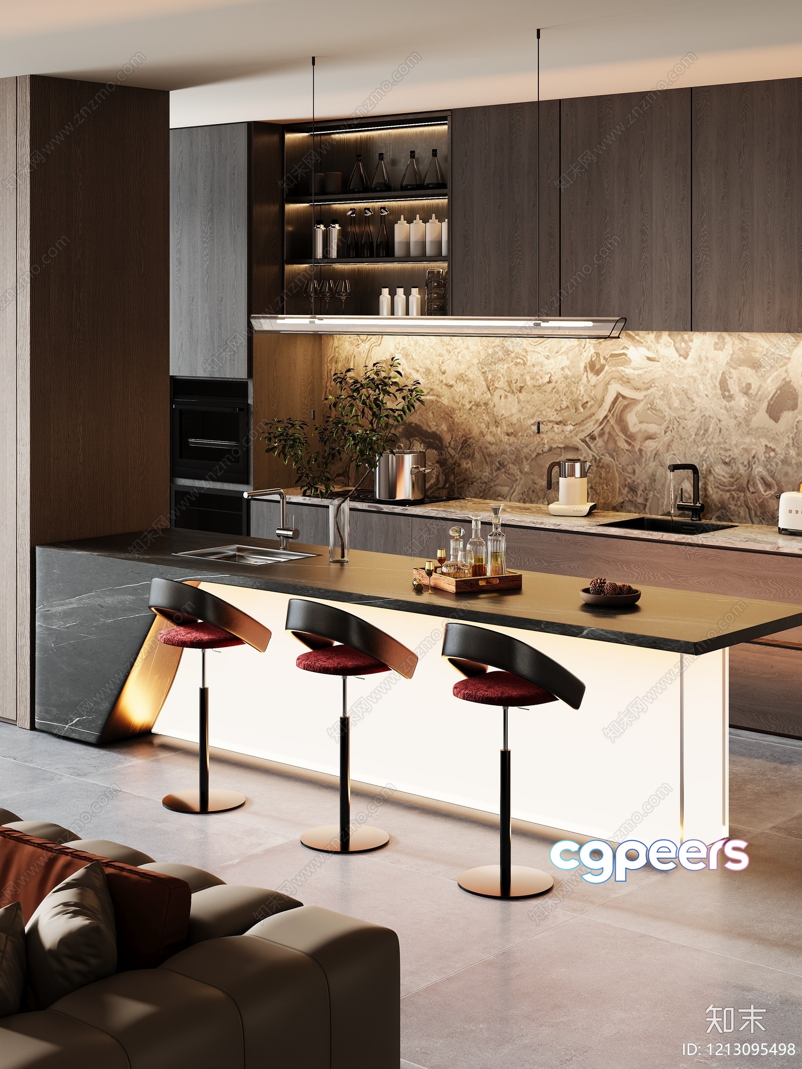 Modern Kitchen Island 3D Model - 21684 - VRAY Render