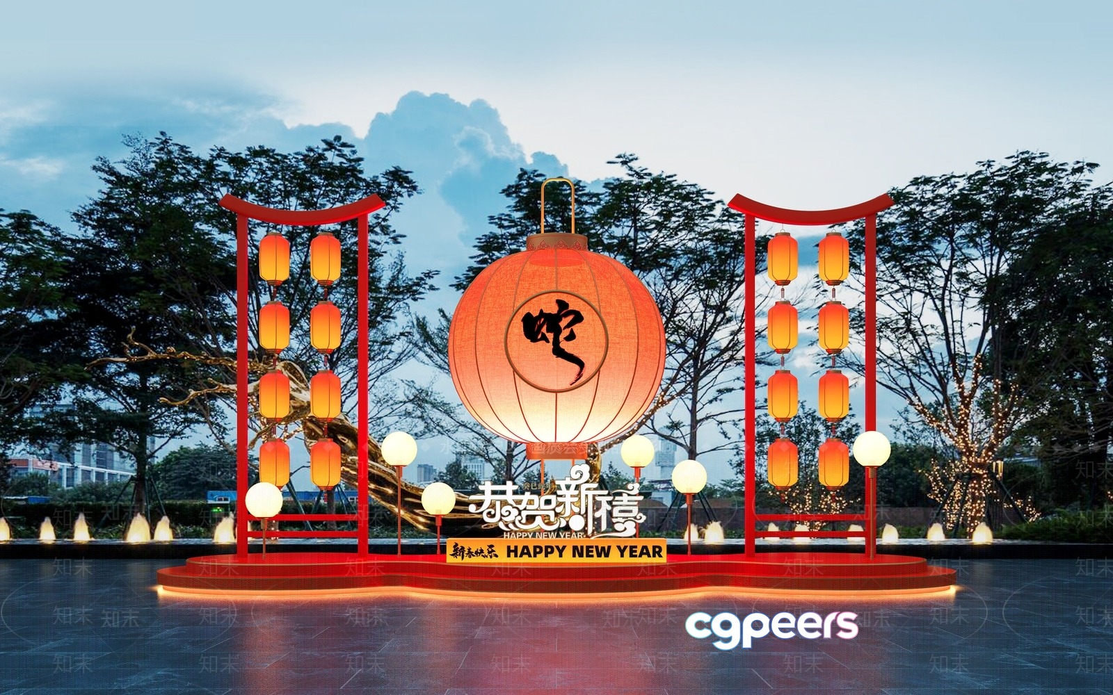 The Main Subject Is A Large Chinese Lantern Display 3D Model - 17717 - VRAY Render