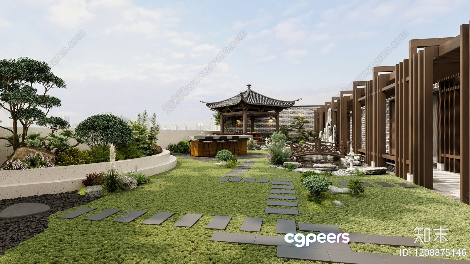 A Serene Japanese-Inspired Garden With A Gazebo 3D Model - 10739 - VRAY Render A Serene Japanese-Inspired Garden With A Gazebo 3D Model - 10739 - VRAY Render