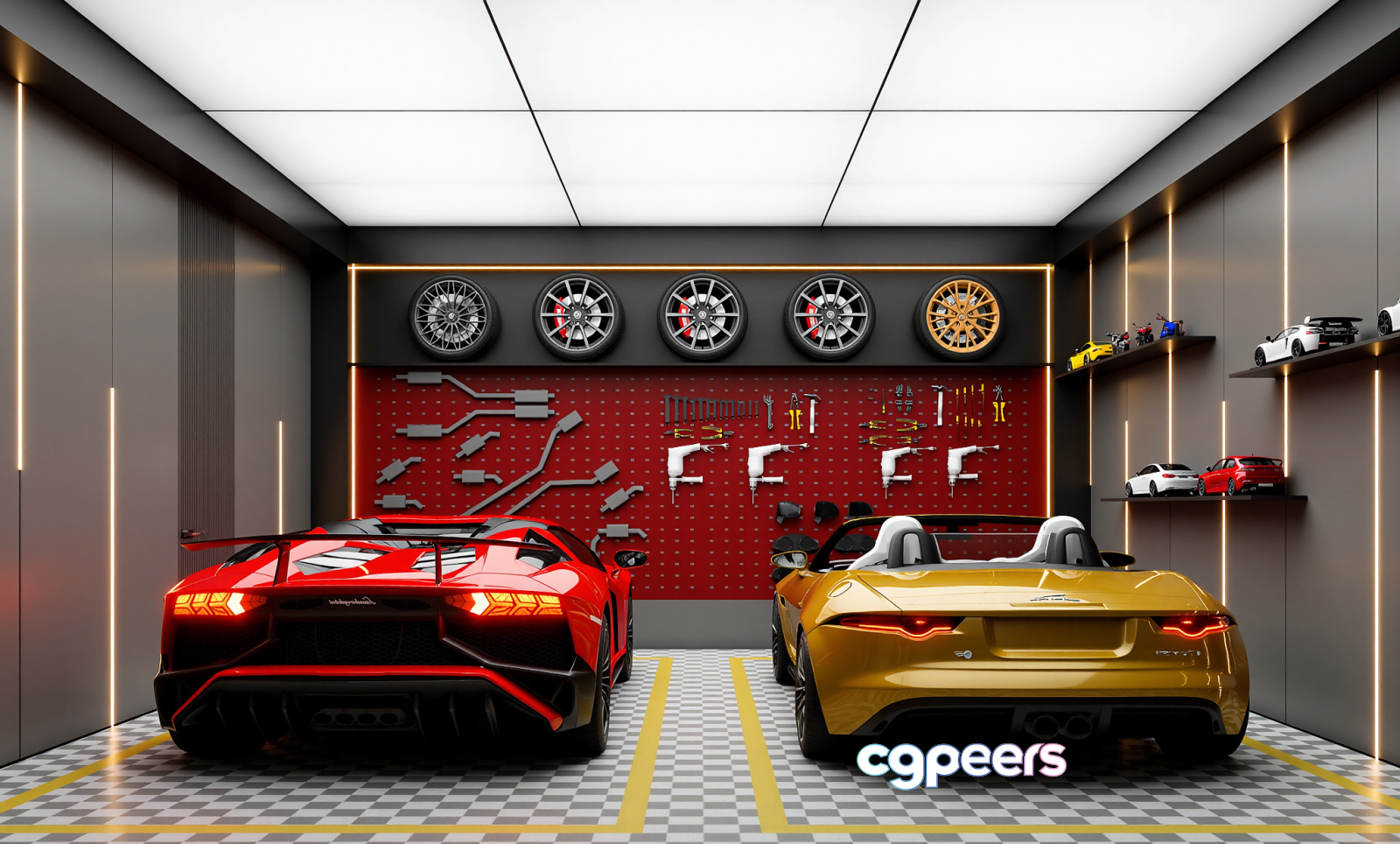 A Garage With Two Sports Cars 3D Model - 21906 - VRAY Render