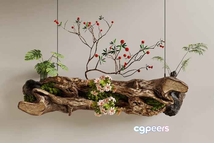 A Hanging Wooden Planter 3D Model - 2819 - CORONA Render A Hanging Wooden Planter 3D Model - 2819 - CORONA Render