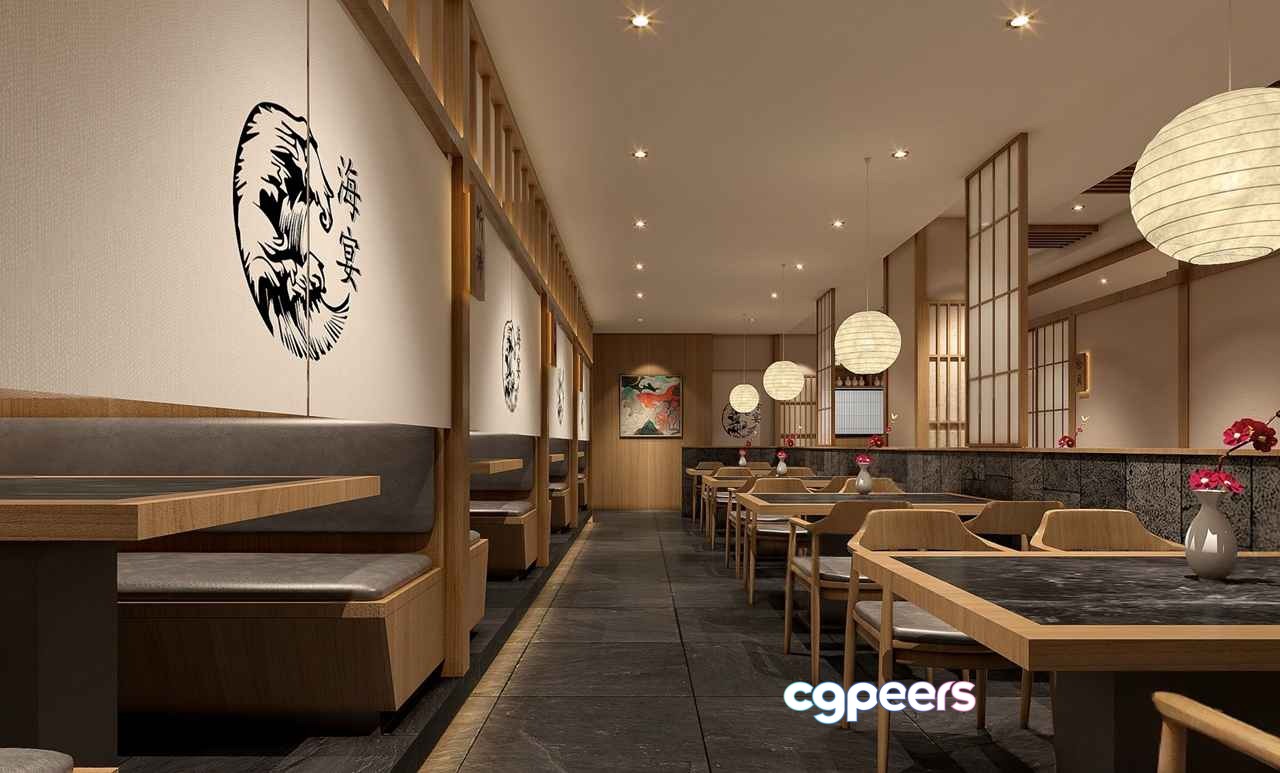 Modern Asian Restaurant 3D Model - 8036 - VRAY Render