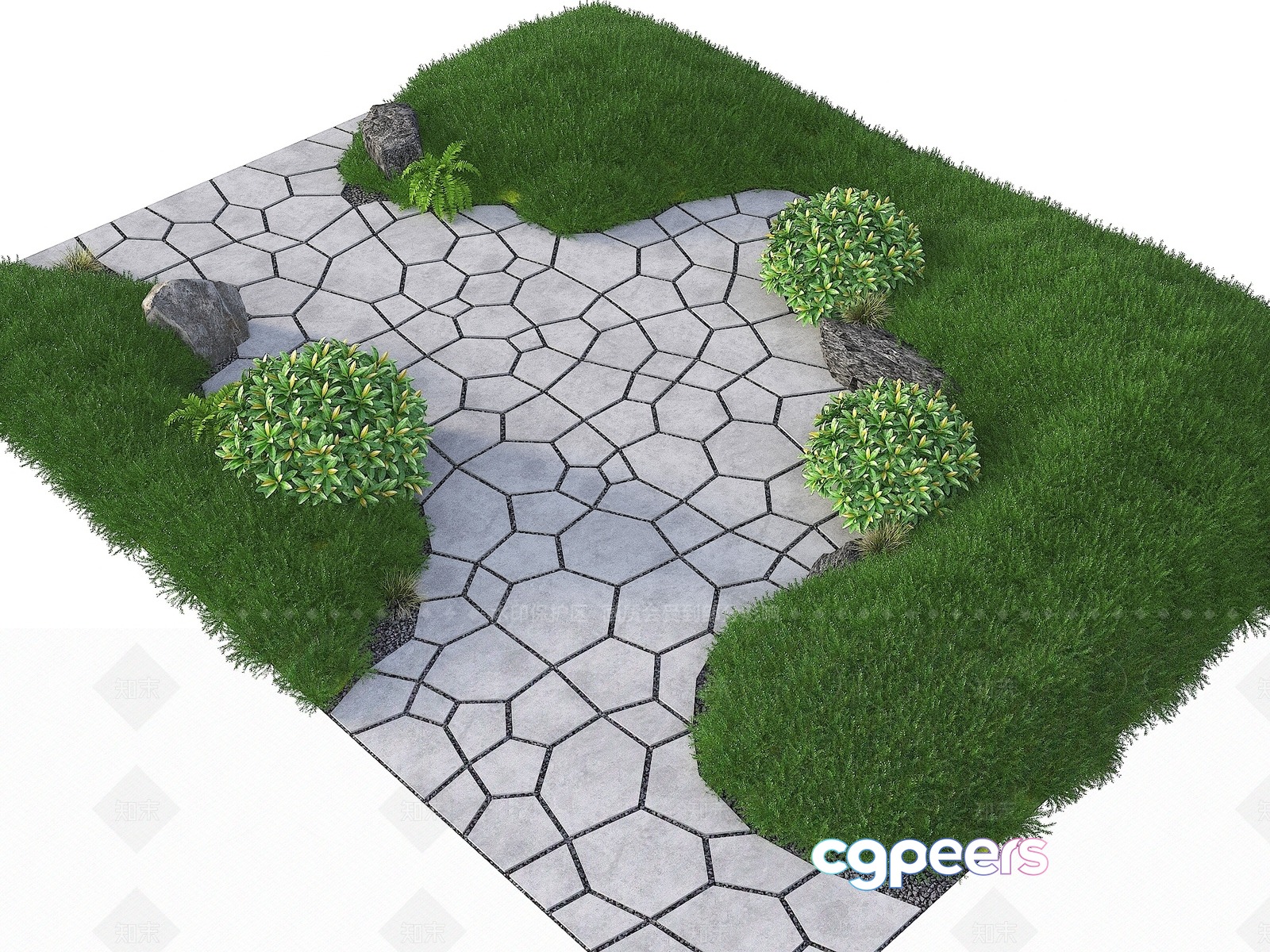 A Stone Pathway With Grass 3D Model - 20437 - VRAY Render A Stone Pathway With Grass 3D Model - 20437 - VRAY Render