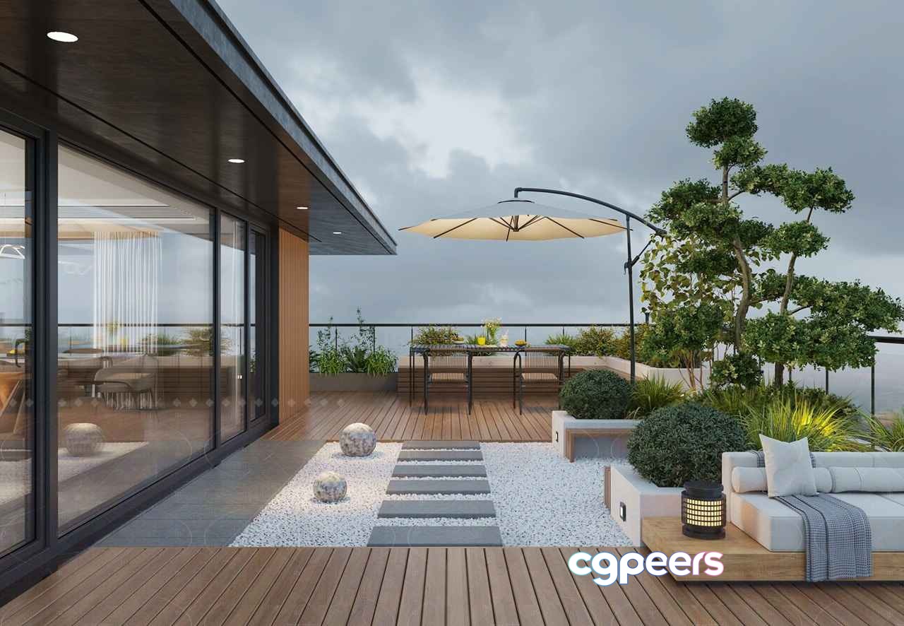 Modern Outdoor Patio 3D Model - 14194 - CORONA Render
