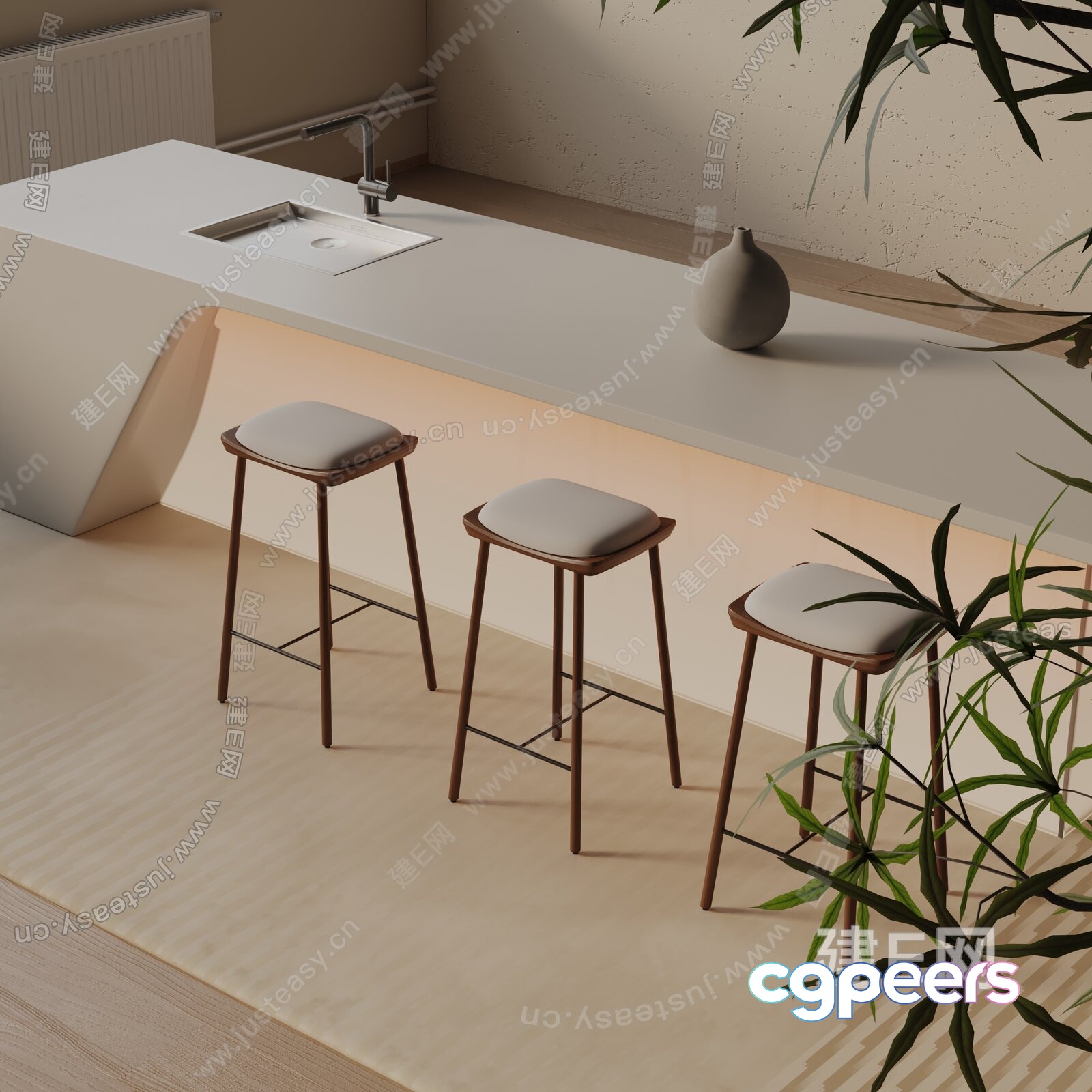 Modern Kitchen Island 3D Model - 21715 - VRAY Render
