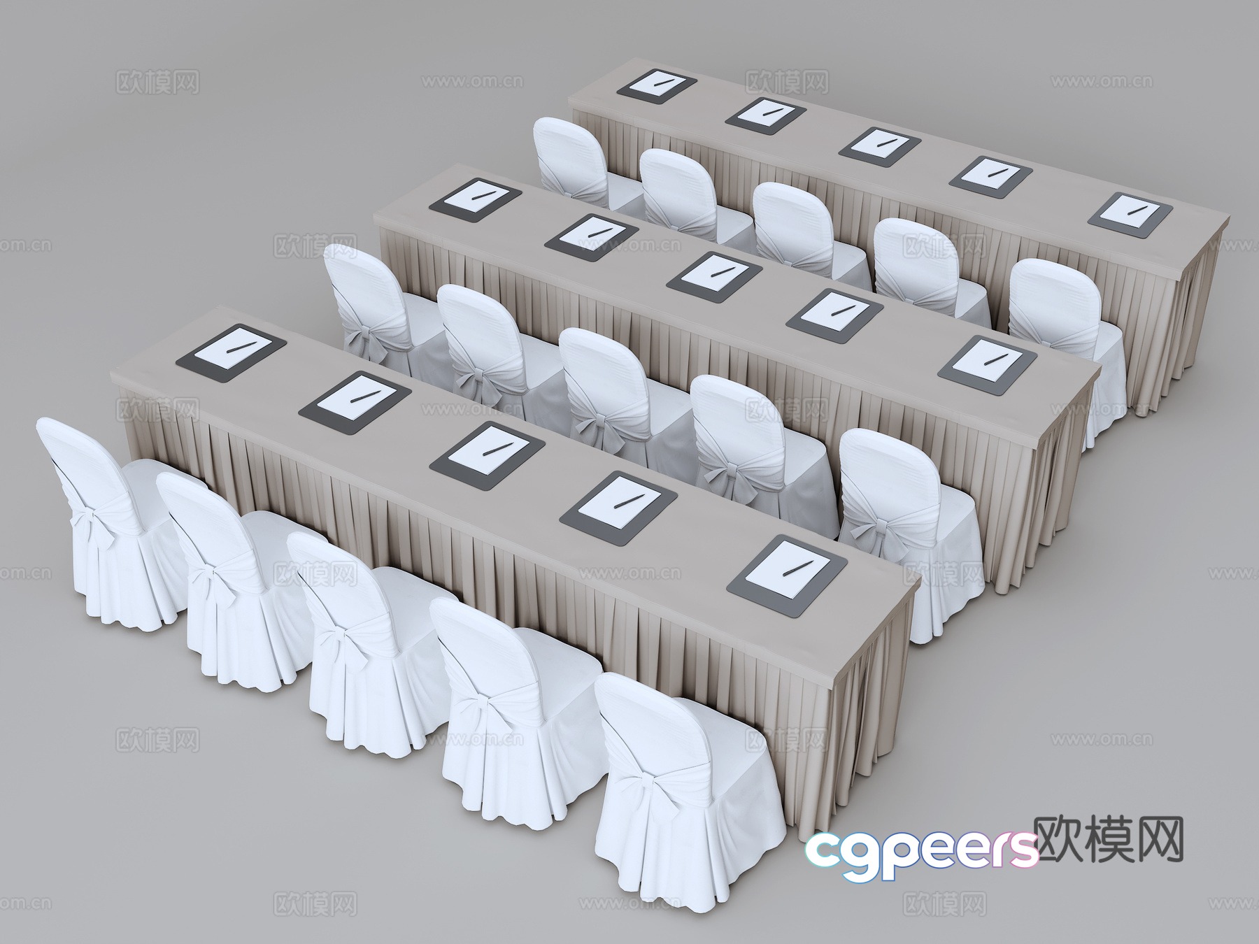 Rectangular Tables With Chairs 3D Model - 10778 - VRAY Render