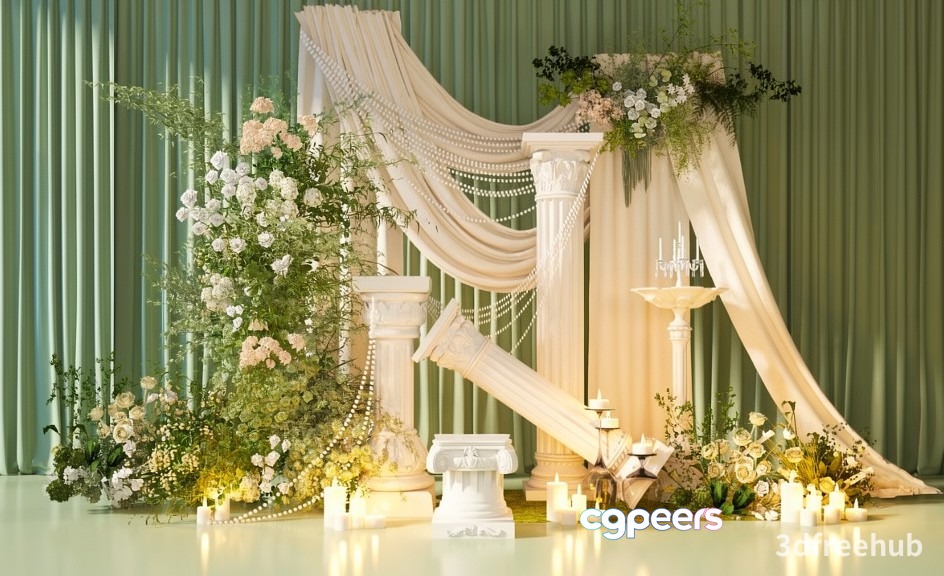 Elegant White Wedding Decor 3D Model - 19290 - VRAY Render