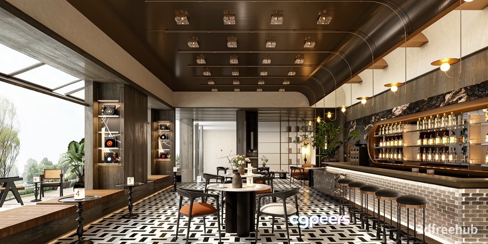 Modern Restaurant Interior 3D Model - 22446 - VRAY Render