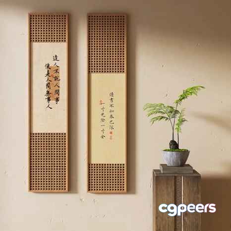 Asian Wall Decor 3D Model - 11401 - VRAY Render