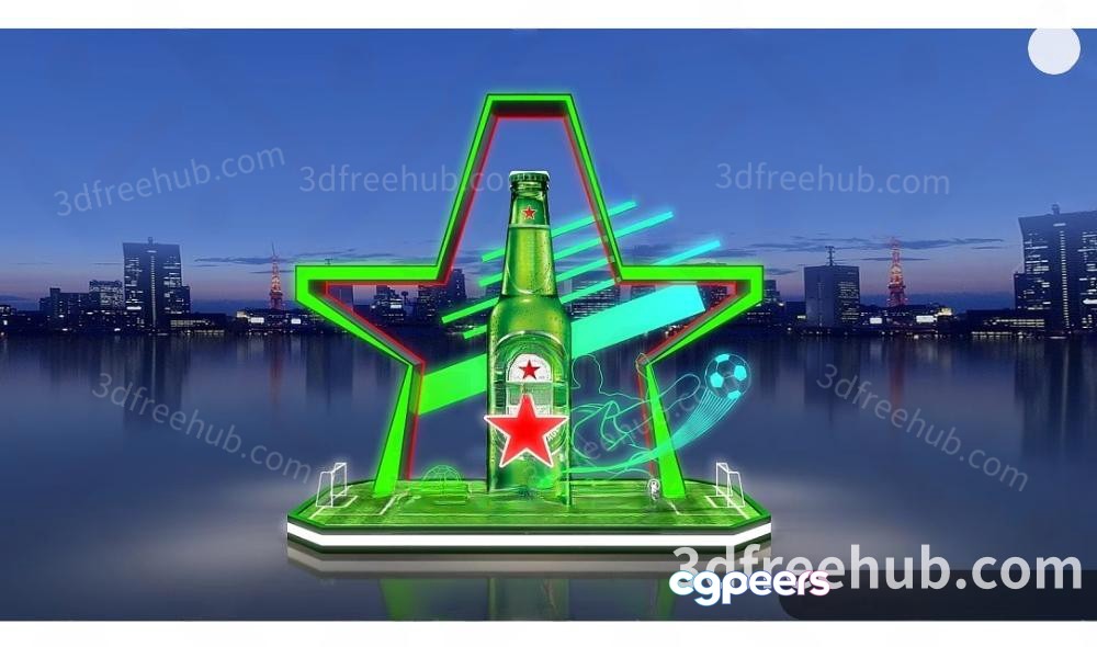 The Single Main Subject In This Image Is A Green Heineken Beer Bottle 3D Model - 22875 - VRAY Render