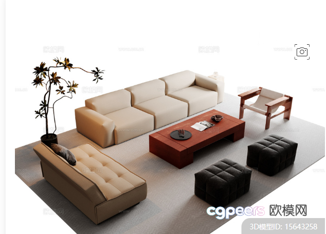 Modern Living Room 3D Model - 17536 - CORONA Render