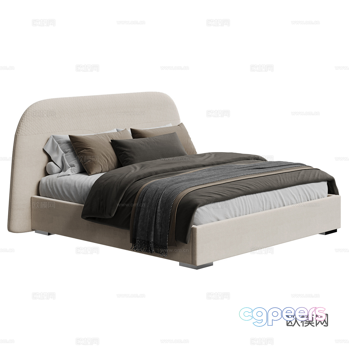 A Modern Beige Bed 3D Model - 22150 - VRAY Render