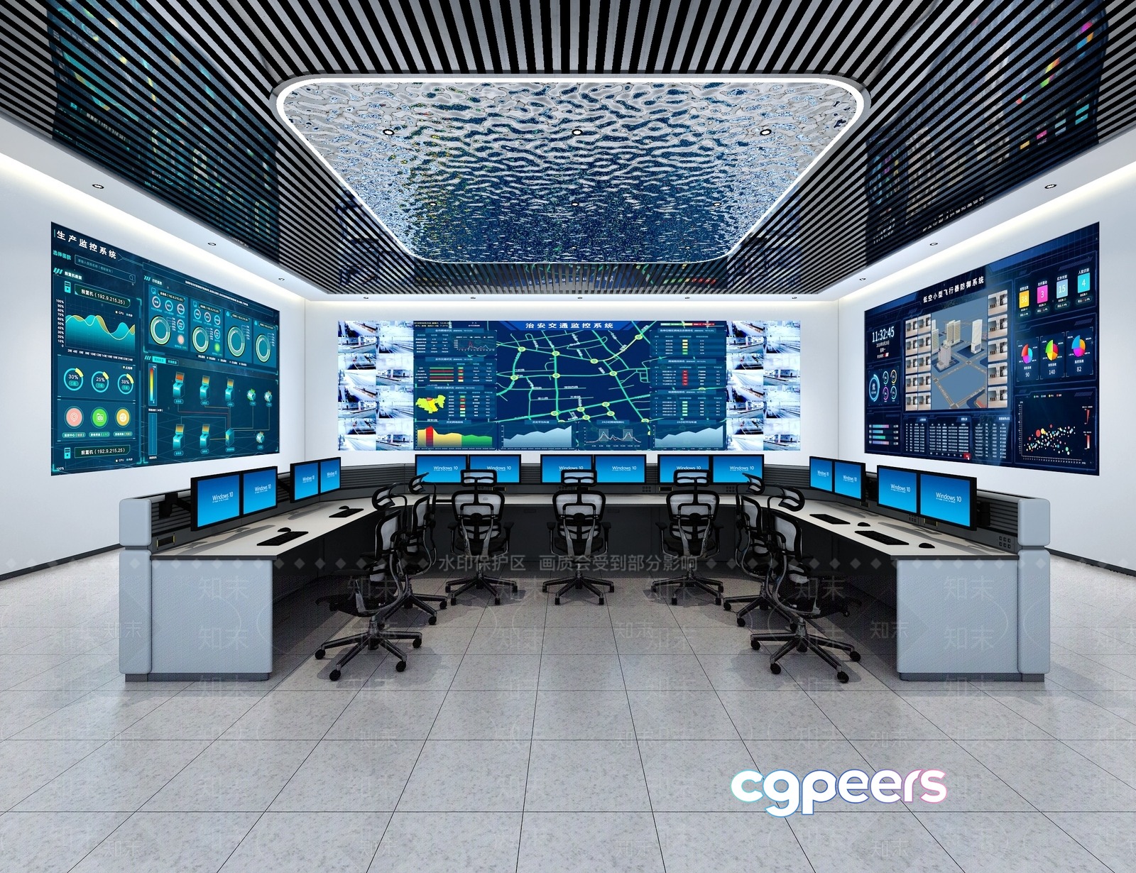 Control Room With A Large Screen 3D Model - 5787 - VRAY Render Control Room With A Large Screen 3D Model - 5787 - VRAY Render
