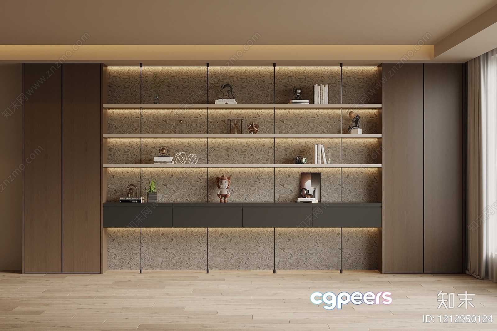 Modern Bookshelf 3D Model - 4443 - VRAY Render Modern Bookshelf 3D Model - 4443 - VRAY Render