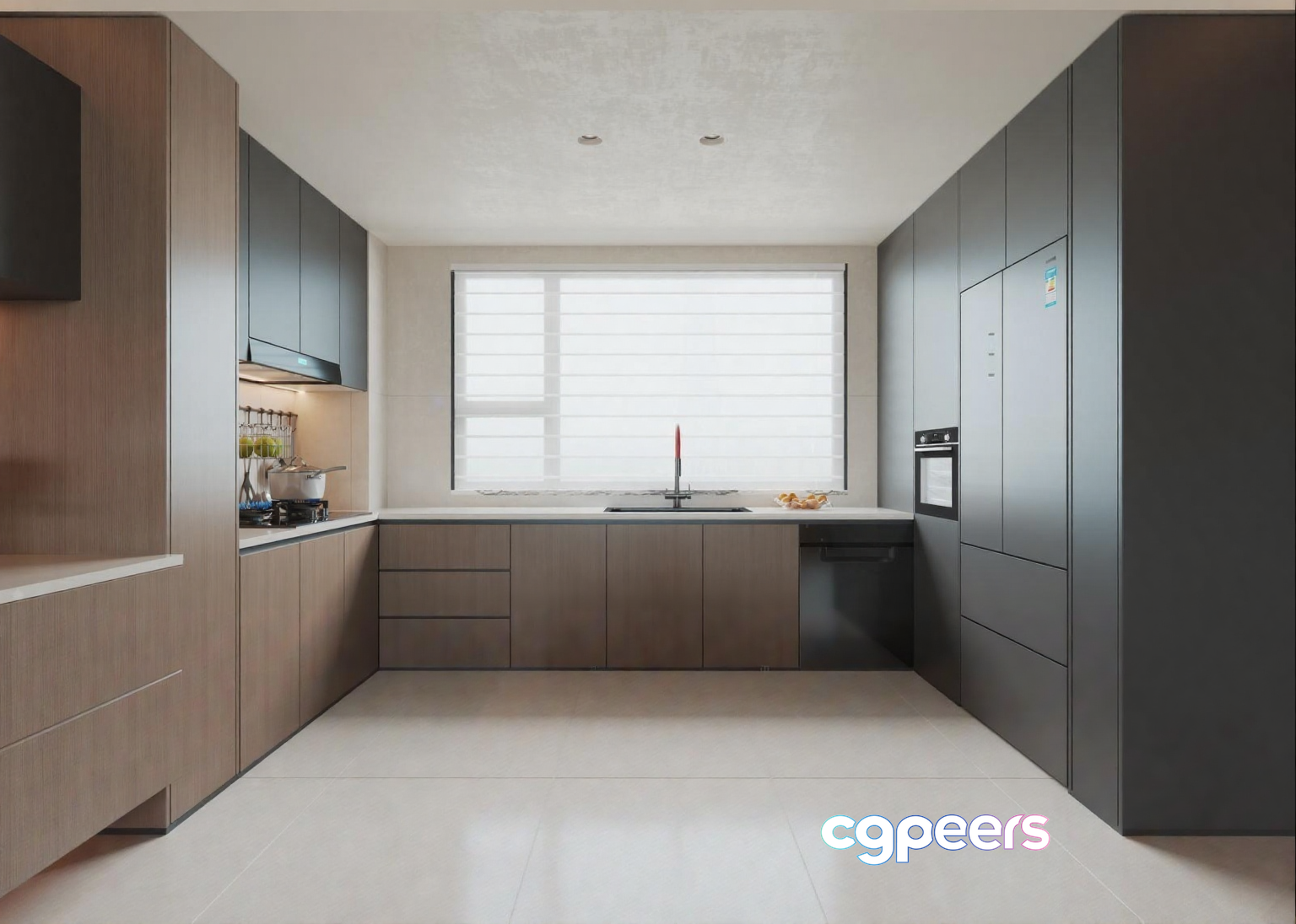 Modern Kitchen Space 3D Model - 9666 - VRAY Render