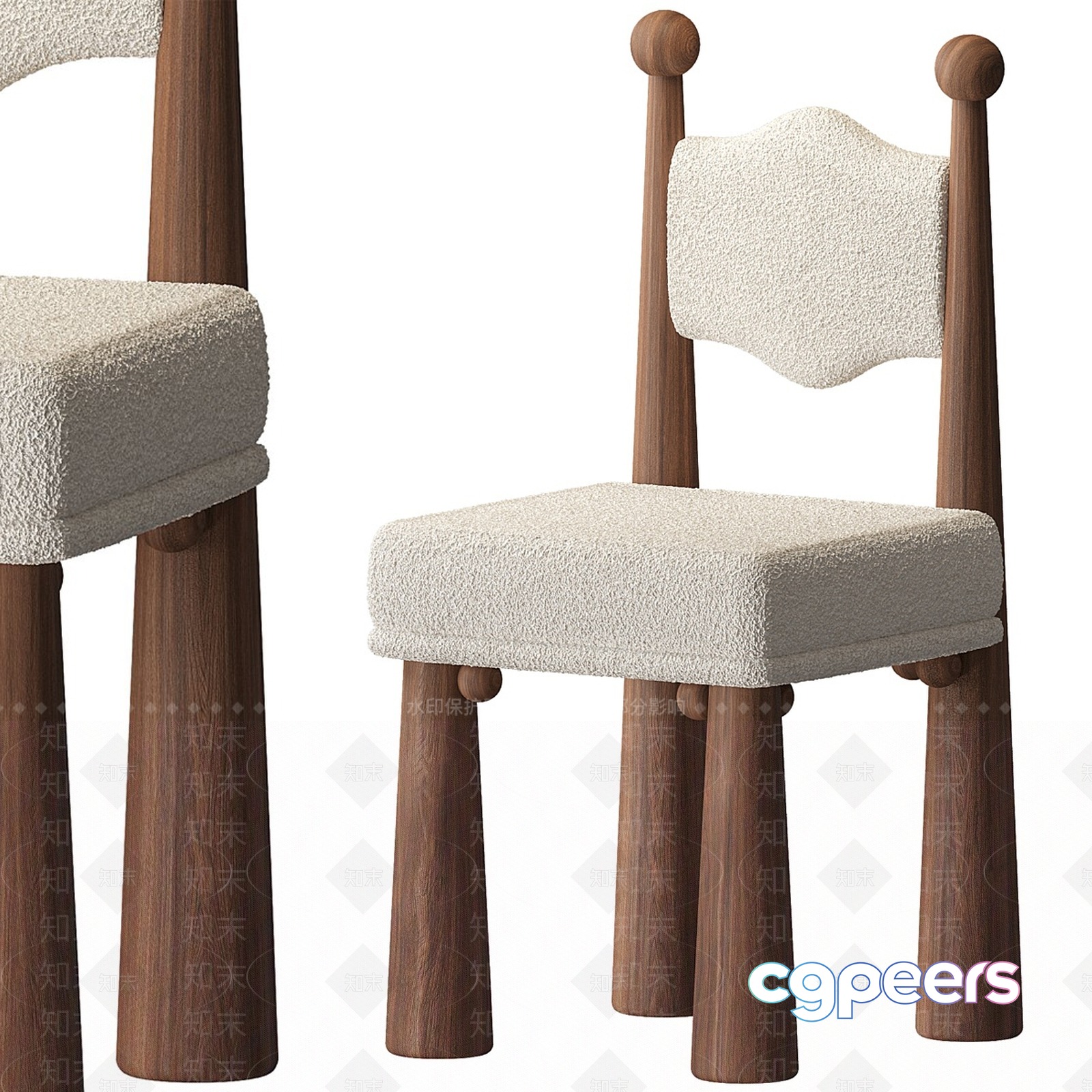 Wooden Chair With White Cushion 3D Model - 4135 - VRAY Render
