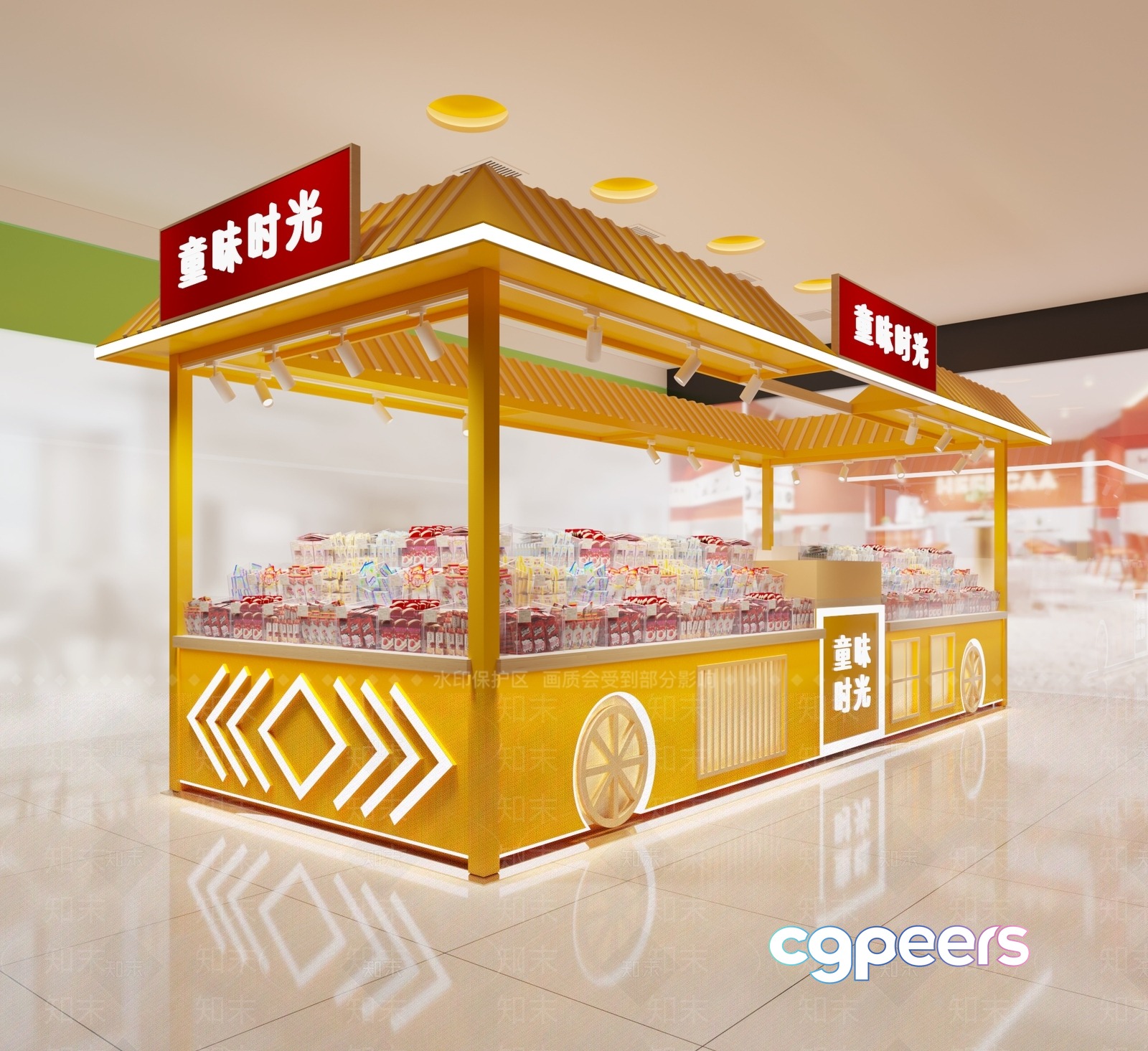 A Yellow And Red Food Cart 3D Model - 13349 - VRAY Render A Yellow And Red Food Cart 3D Model - 13349 - VRAY Render
