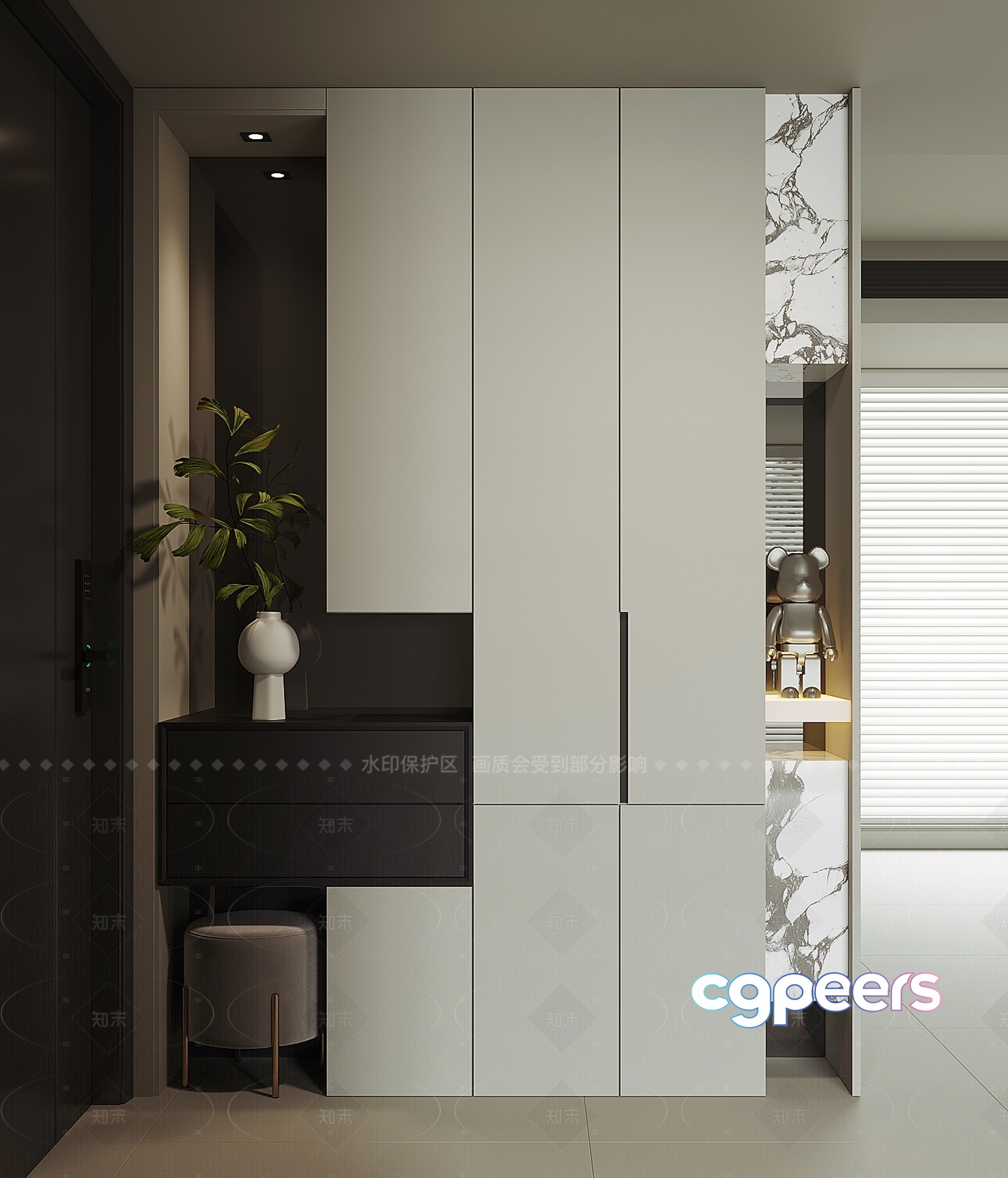 Modern White Wardrobe 3D Model - 13762 - VRAY Render
