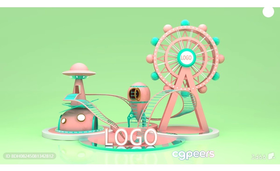 A Pink And Green Amusement Park Ride 3D Model - 9434 - VRAY Render