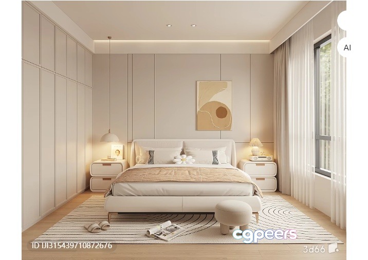 Minimalist Bedroom 3D Model - 313 - VRAY Render