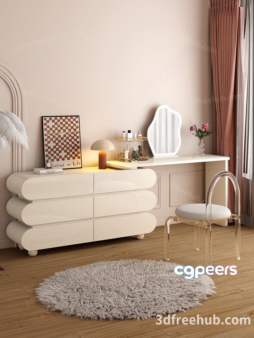 Modern Dresser And Mirror 3D Model - 20942 - VRAY Render Modern Dresser And Mirror 3D Model - 20942 - VRAY Render