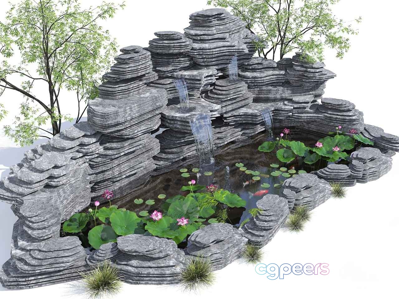 A Waterfall Feature 3D Model - 6730 - VRAY Render A Waterfall Feature 3D Model - 6730 - VRAY Render