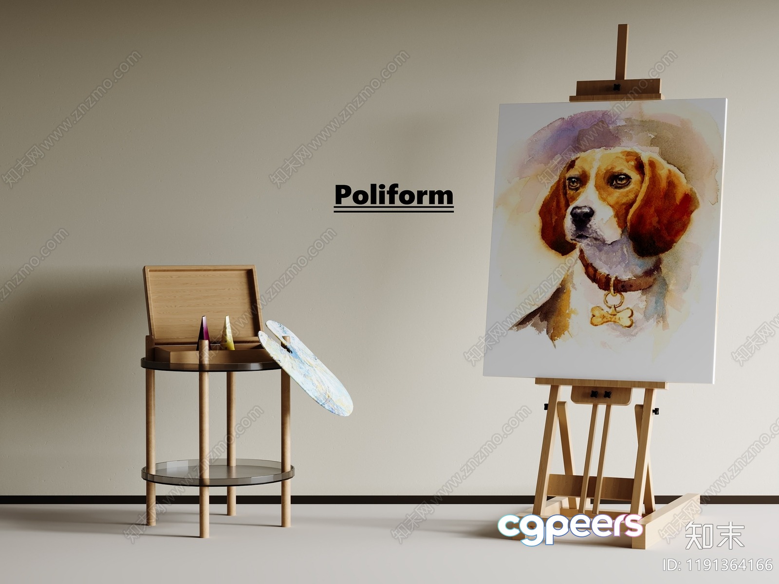 A Painting Of A Dog On An Easel 3D Model - 7940 - CORONA Render A Painting Of A Dog On An Easel 3D Model - 7940 - CORONA Render