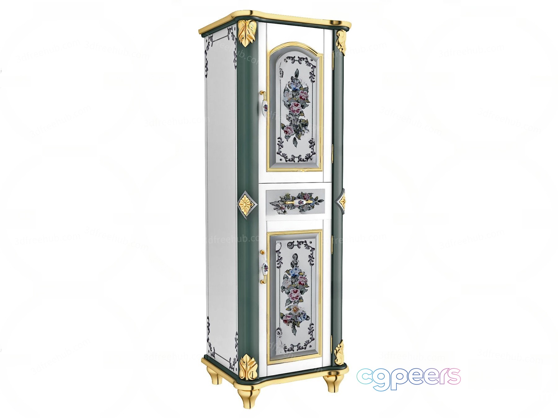 Elegant Gold And White Cabinet 3D Model - 5440 - VRAY Render Elegant Gold And White Cabinet 3D Model - 5440 - VRAY Render