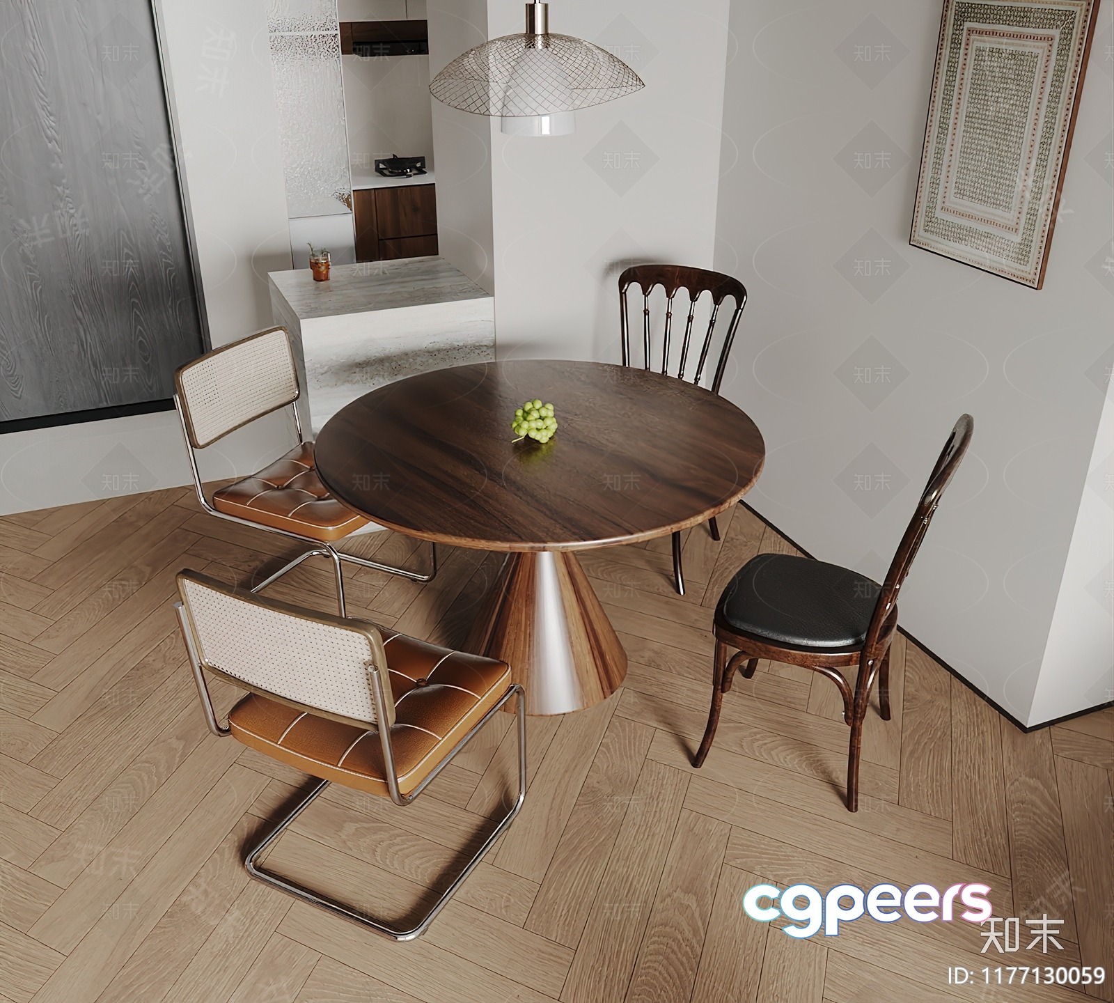 A Small Dining Table With Four Chairs 3D Model - 12124 - VRAY Render