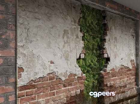 A Brick Wall With A Green Vine 3D Model - 300 - VRAY Render A Brick Wall With A Green Vine 3D Model - 300 - VRAY Render