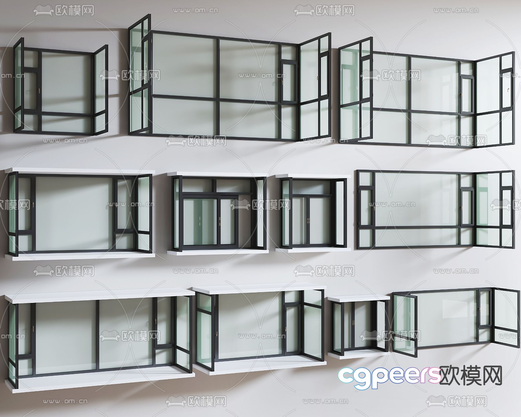 Black Window Frames 3D Model - 14965 - VRAY Render