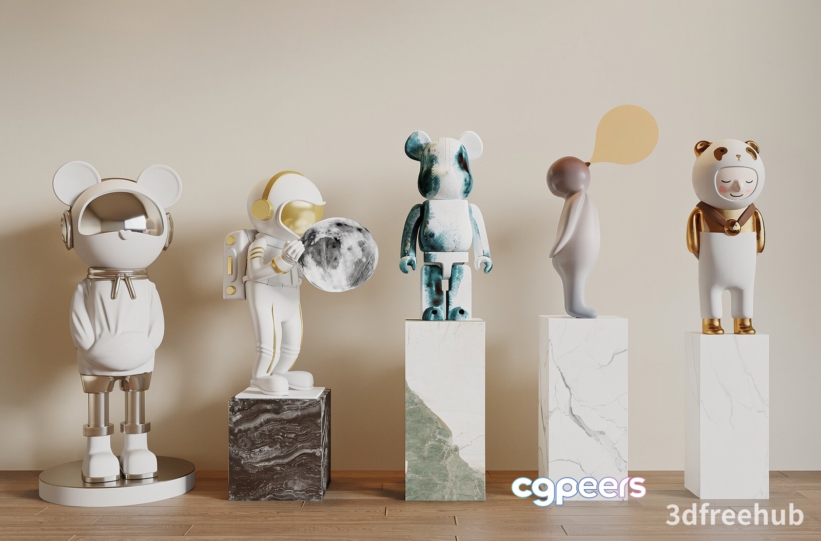 A Collection Of Bear Statues 3D Model - 22250 - VRAY Render