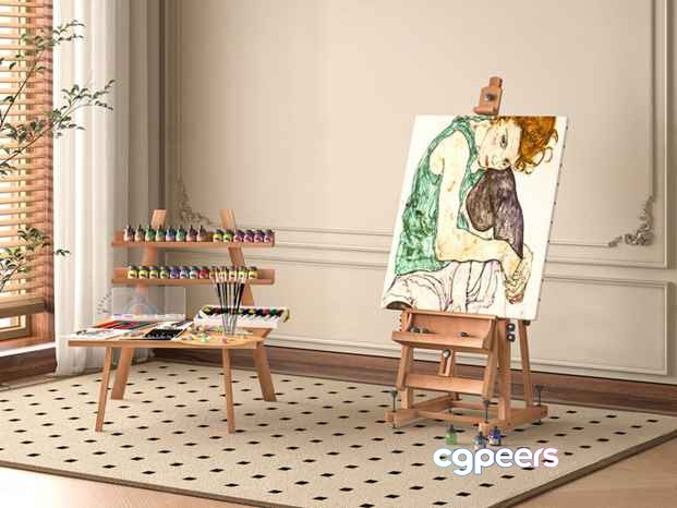 Art Easel Setup 3D Model - 3702 - VRAY Render