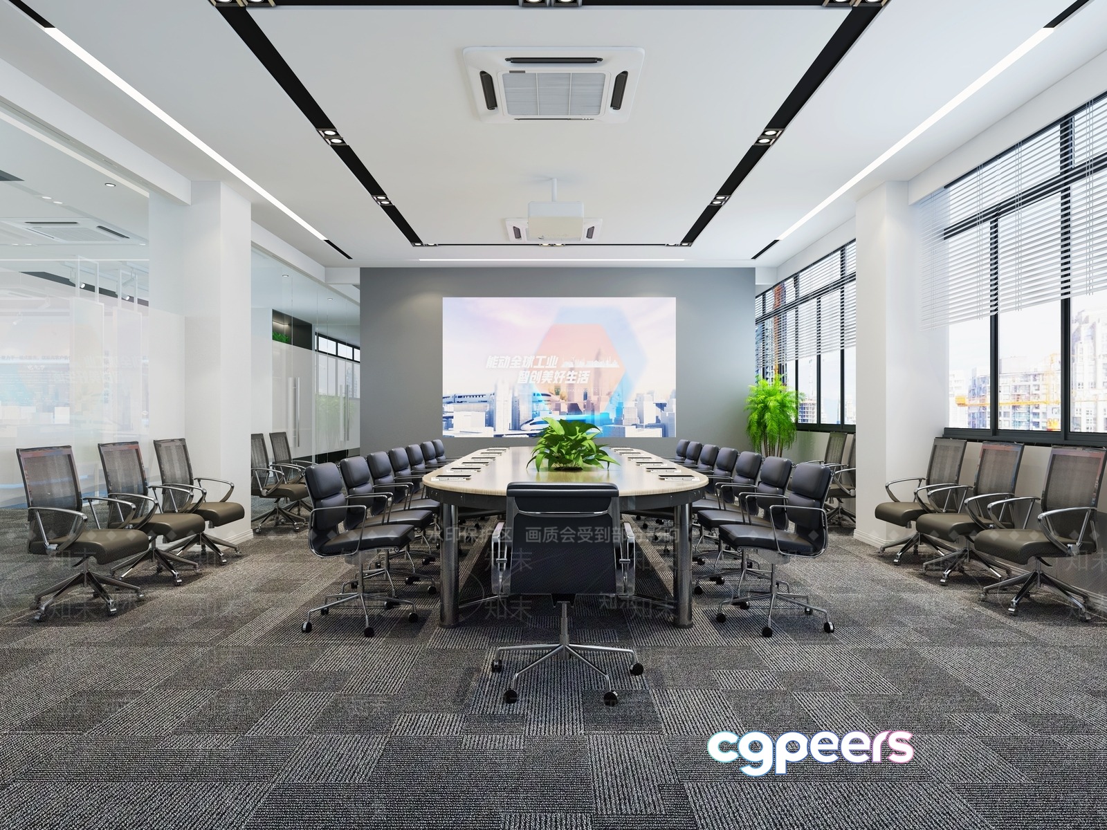 Conference Room. The Main Subject Is A Conference Room With A Projector And 3D Model - 13790 - VRAY Render
