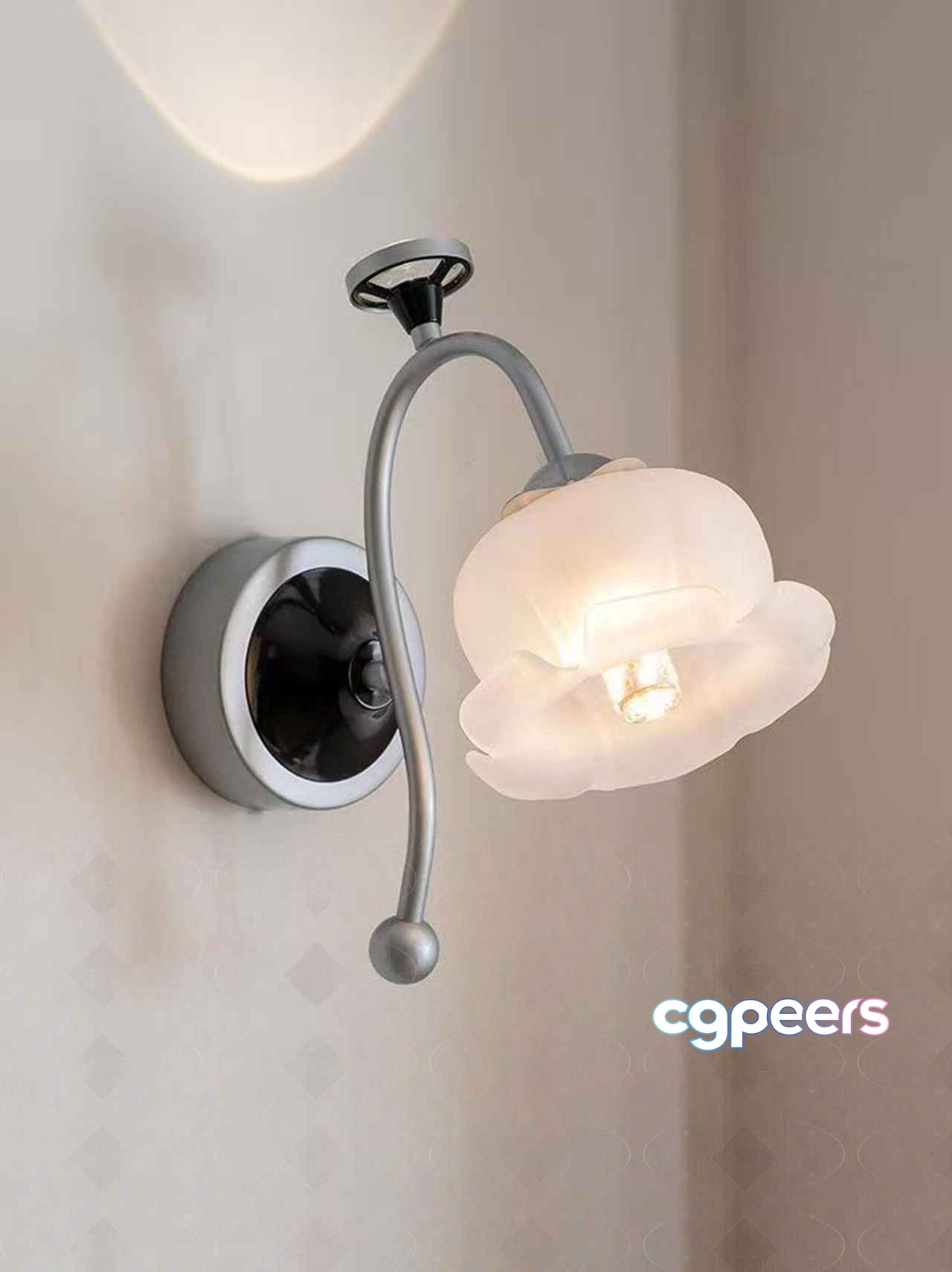 A Silver Wall Light Fixture With A White Glass Shade 3D Model - 2972 - VRAY Render